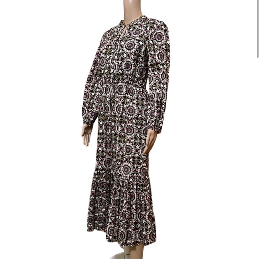 Jude Connally Tile Medallion Printed Tiered Boho Cotton Midi Dress Size Medium